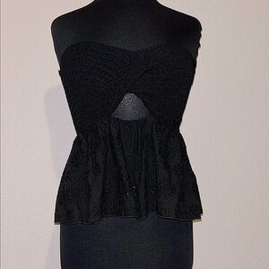 Black Crochet and Eyelet Top NWOT